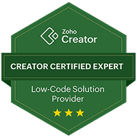 Zoho Creator Certified Expert and Low-Code Solution Provider badge